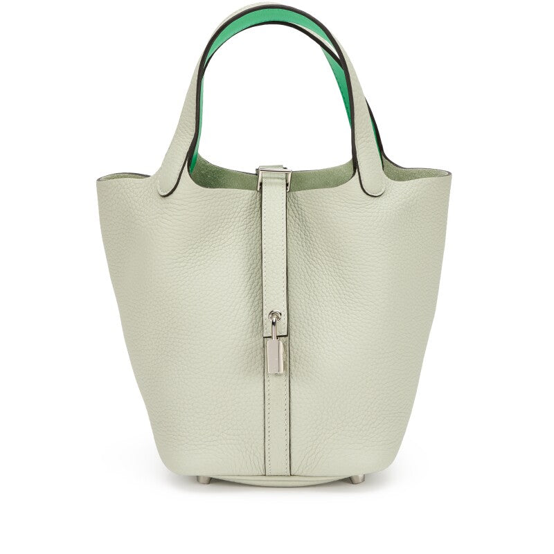 Hermès Gris Neve Clemence and Vert Comics Swift Picotin Lock 18 Palladium Hardware