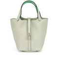 Hermès Gris Neve Clemence and Vert Comics Swift Picotin Lock 18 Palladium Hardware
