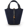 Hermès Bleu Nuit Feutre Wool and Black Swift Picotin Lock 18 Gold Hardware