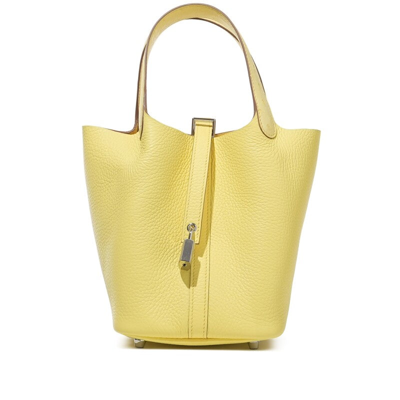 Hermès Lime Clemence and Ostrich Touch Picotin Lock 18 Palladium Hardware