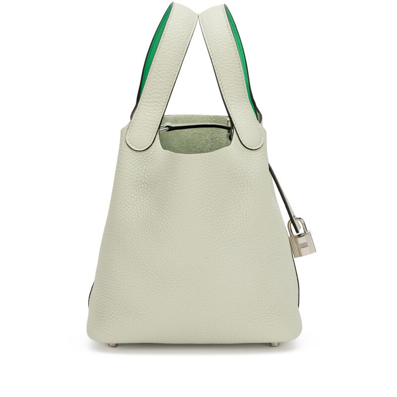 Hermès Gris Neve Clemence and Vert Comics Swift Picotin Lock 18 Palladium Hardware