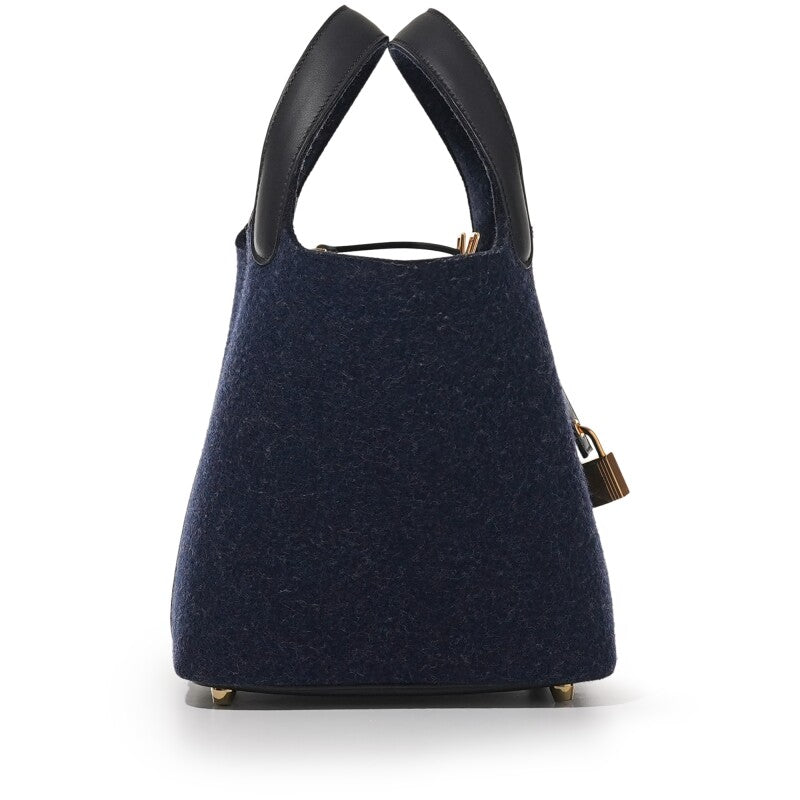 Hermès Bleu Nuit Feutre Wool and Black Swift Picotin Lock 18 Gold Hardware
