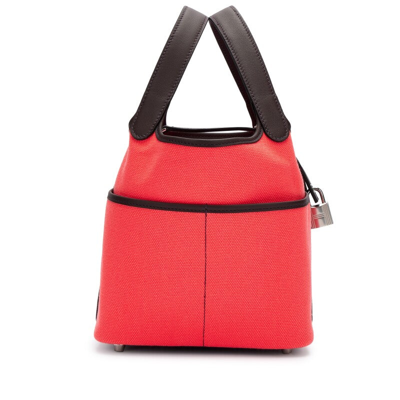 Hermès Rouge Sellier Swift and Rose Texas Toile Goeland Cargo Picotin Lock 18 Palladium Hardware