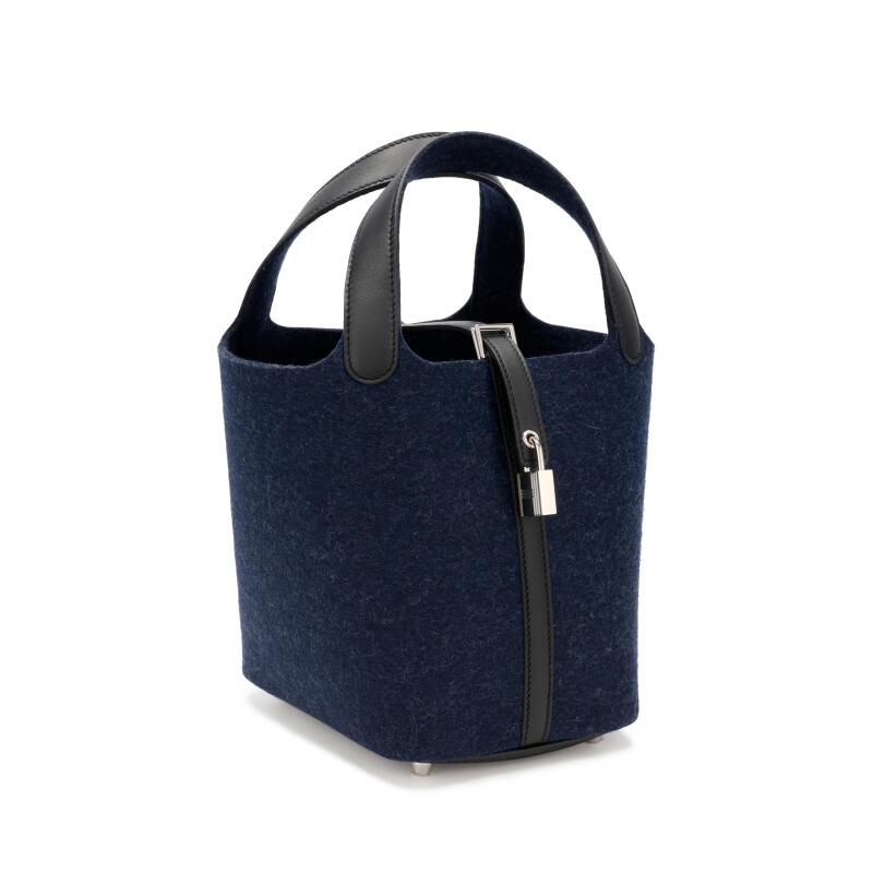 Hermès Bleu Nuit Feutre Wool and Black Swift Picotin Lock 18 PM Palladium Hardware
