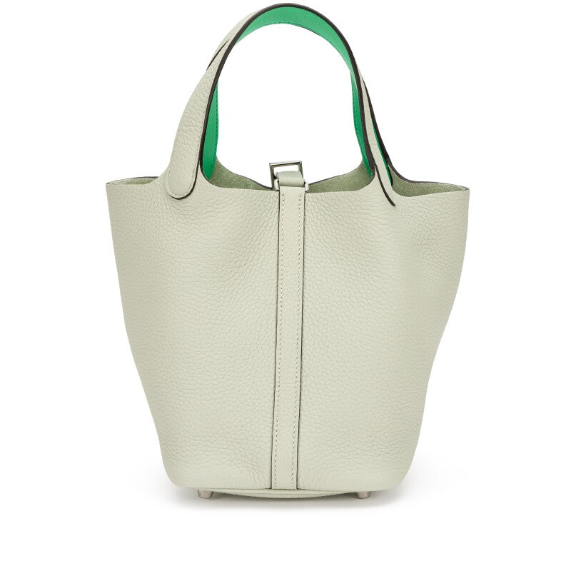 Hermès Gris Neve Clemence and Vert Comics Swift Picotin Lock 18 Palladium Hardware