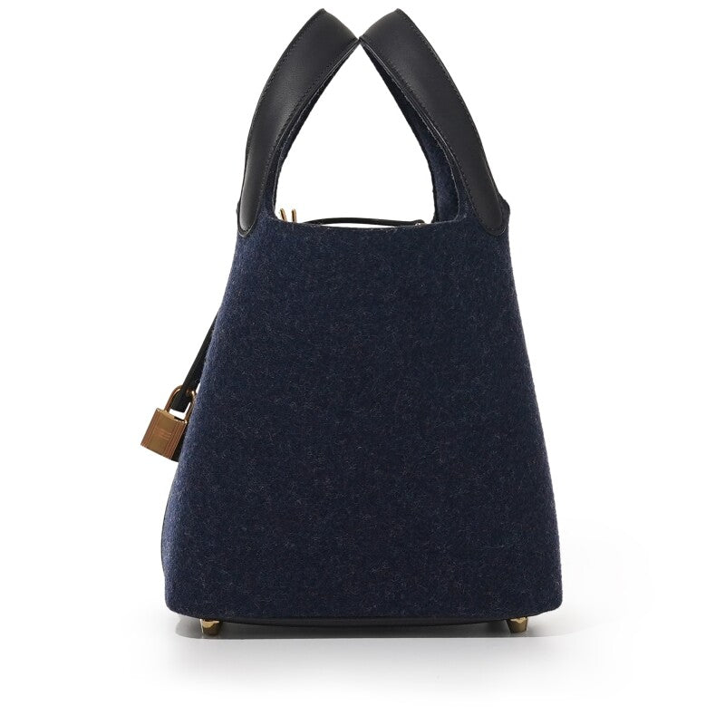 Hermès Bleu Nuit Feutre Wool and Black Swift Picotin Lock 18 Gold Hardware