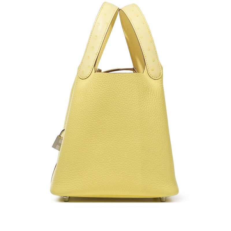 Hermès Lime Clemence and Ostrich Touch Picotin Lock 18 Palladium Hardware