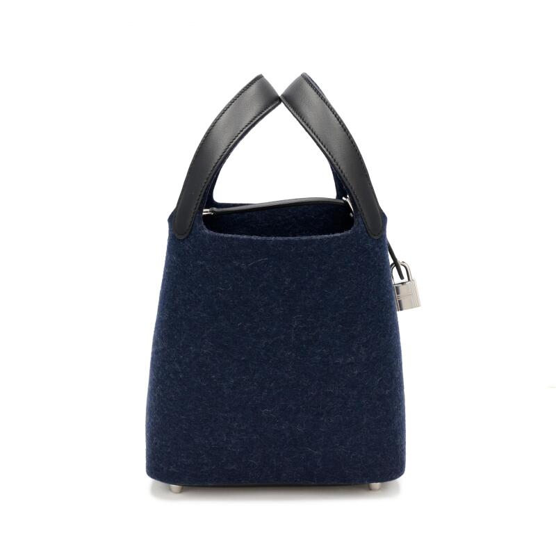 Hermès Bleu Nuit Feutre Wool and Black Swift Picotin Lock 18 PM Palladium Hardware