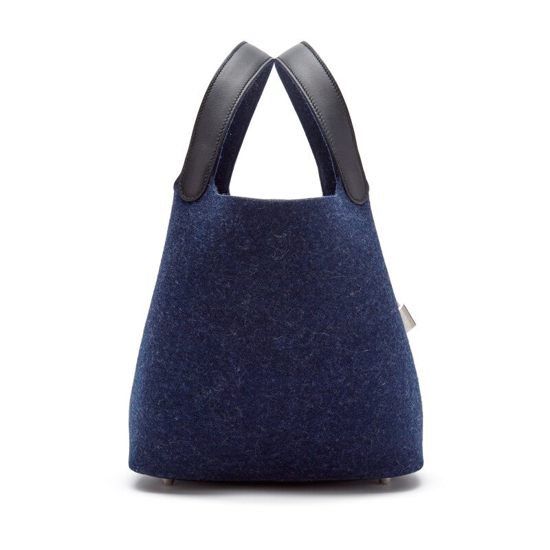 Hermès Blue Nuit Feutre Wool and Black Swift Picotin Lock 22 Palladium Hardware