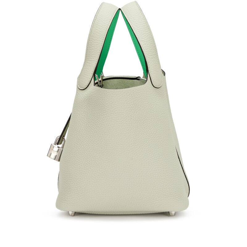 Hermès Gris Neve Clemence and Vert Comics Swift Picotin Lock 18 Palladium Hardware