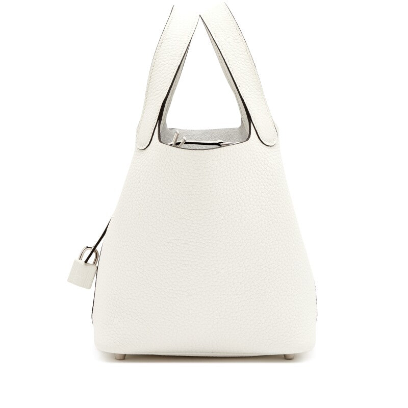 Hermès New White Clemence Picotin Lock 18 Palladium Hardware