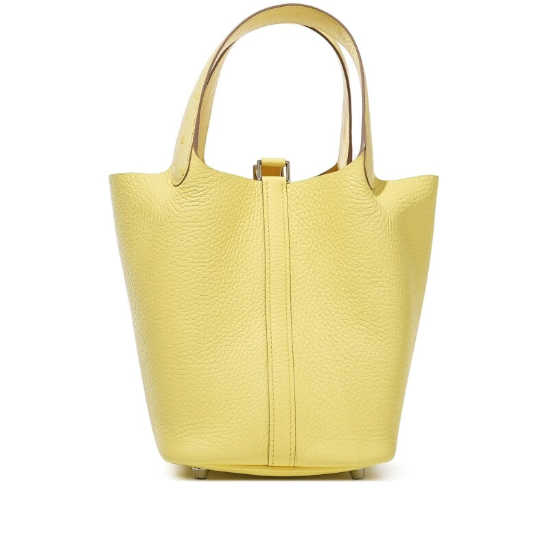 Hermès Lime Clemence and Ostrich Touch Picotin Lock 18 Palladium Hardware