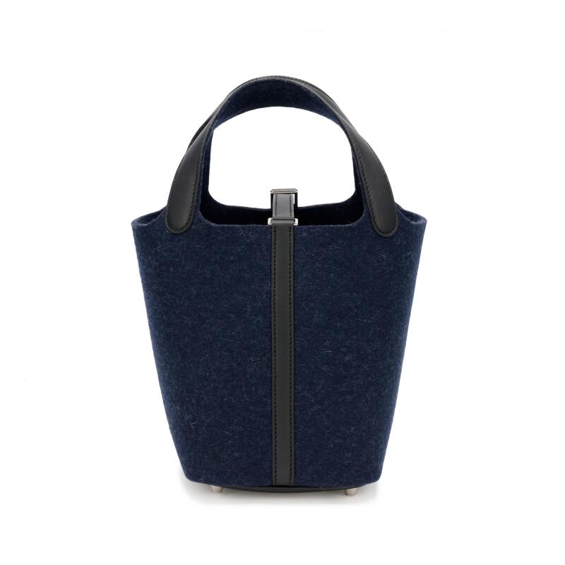 Hermès Bleu Nuit Feutre Wool and Black Swift Picotin Lock 18 PM Palladium Hardware