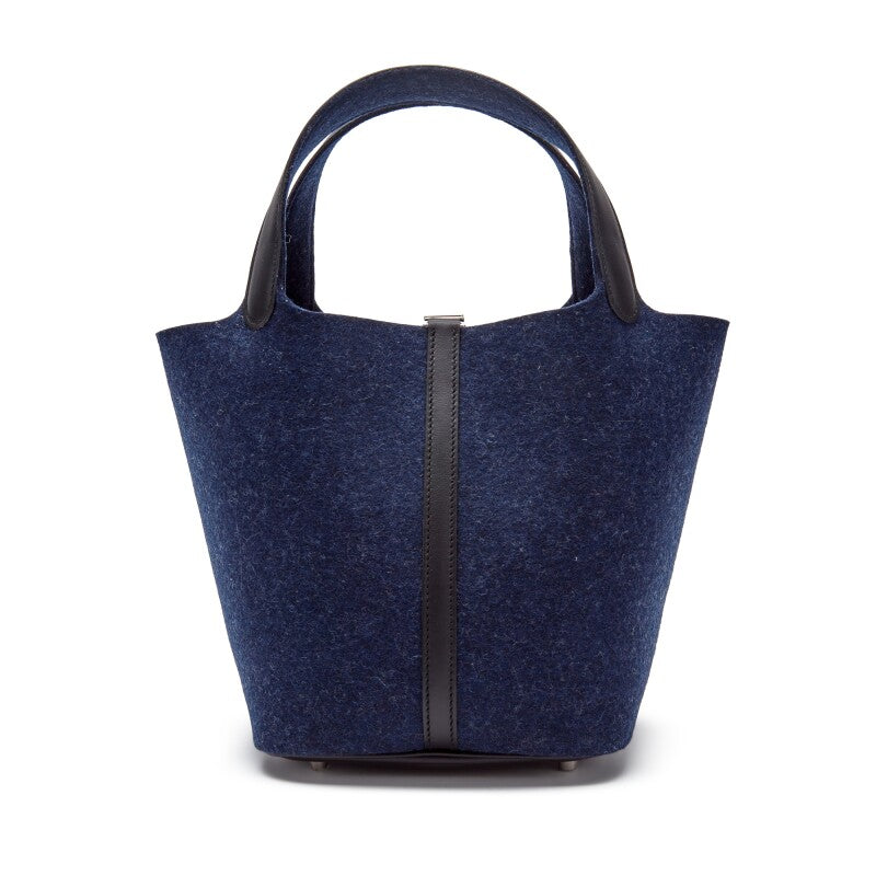 Hermès Blue Nuit Feutre Wool and Black Swift Picotin Lock 22 Palladium Hardware