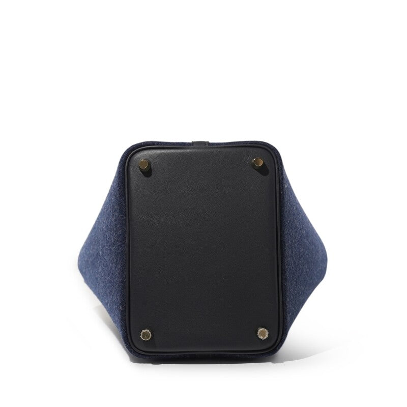 Hermès Bleu Nuit Feutre Wool and Black Swift Picotin Lock 18 Gold Hardware