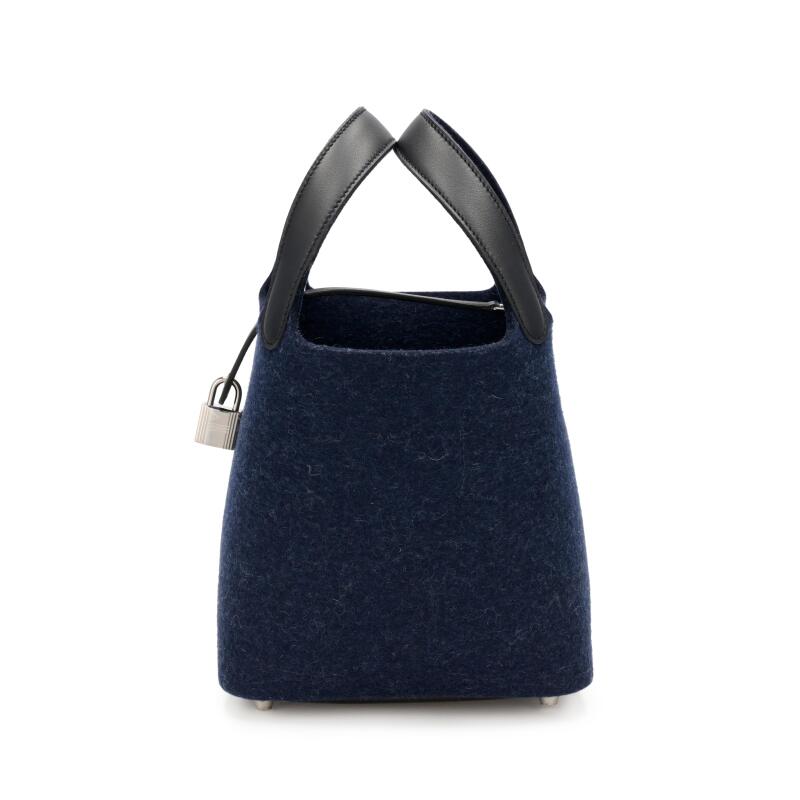 Hermès Bleu Nuit Feutre Wool and Black Swift Picotin Lock 18 PM Palladium Hardware