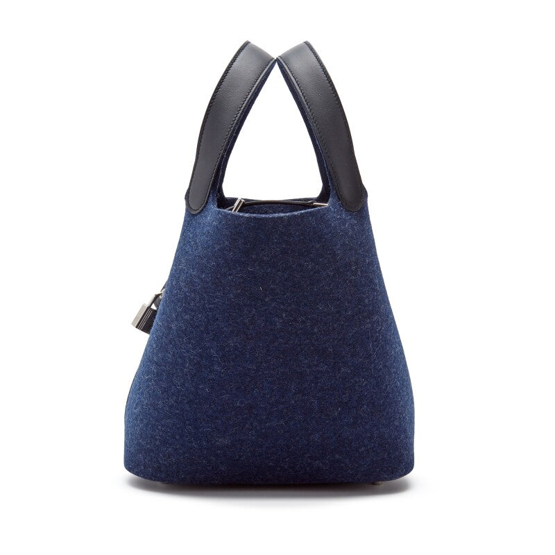 Hermès Blue Nuit Feutre Wool and Black Swift Picotin Lock 22 Palladium Hardware