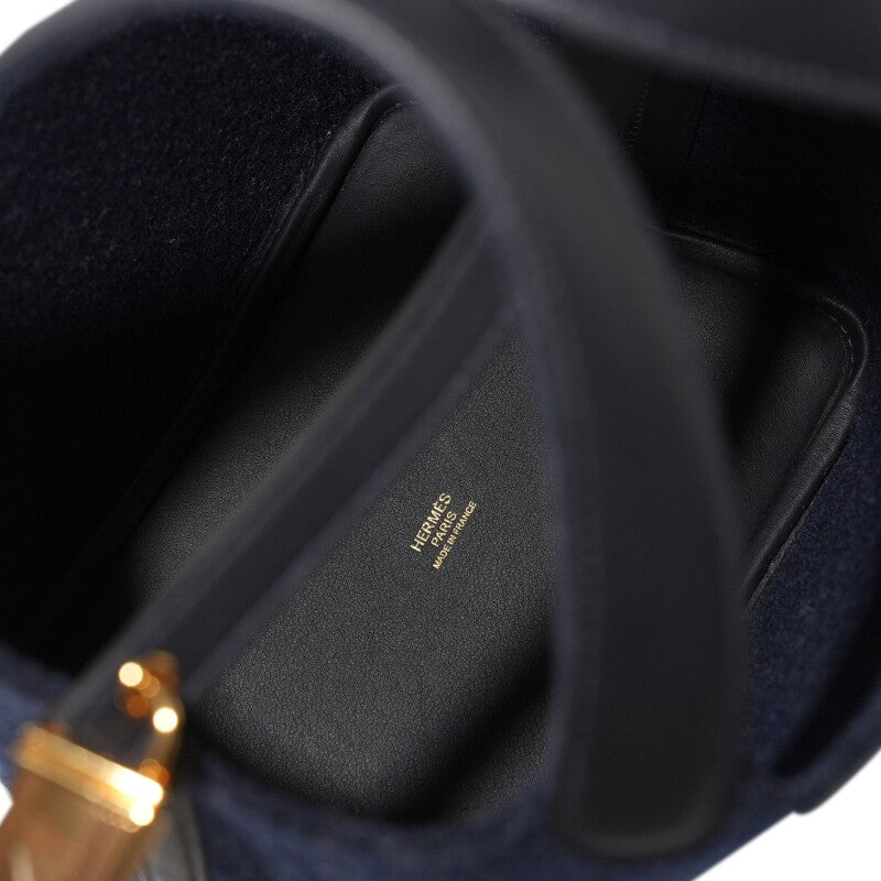 Hermès Bleu Nuit Feutre Wool and Black Swift Picotin Lock 18 Gold Hardware