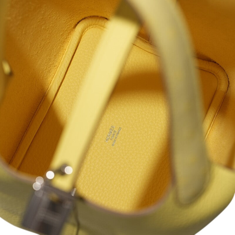 Hermès Lime Clemence and Ostrich Touch Picotin Lock 18 Palladium Hardware