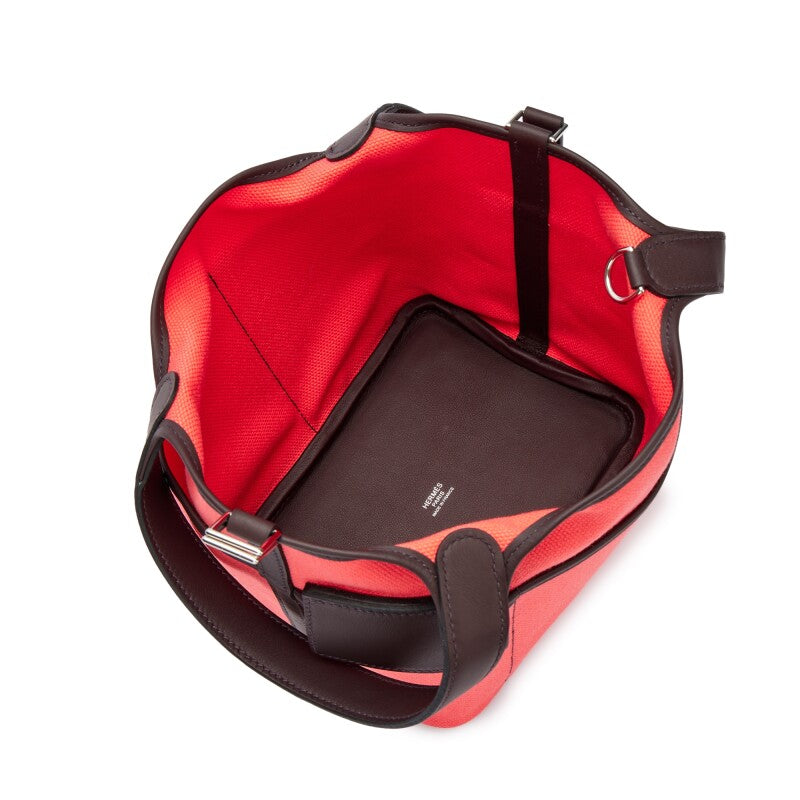 Hermès Rouge Sellier Swift and Rose Texas Toile Goeland Cargo Picotin Lock 18 Palladium Hardware