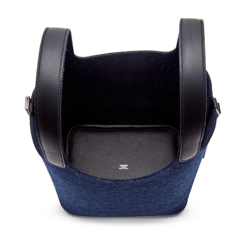 Hermès Blue Nuit Feutre Wool and Black Swift Picotin Lock 22 Palladium Hardware