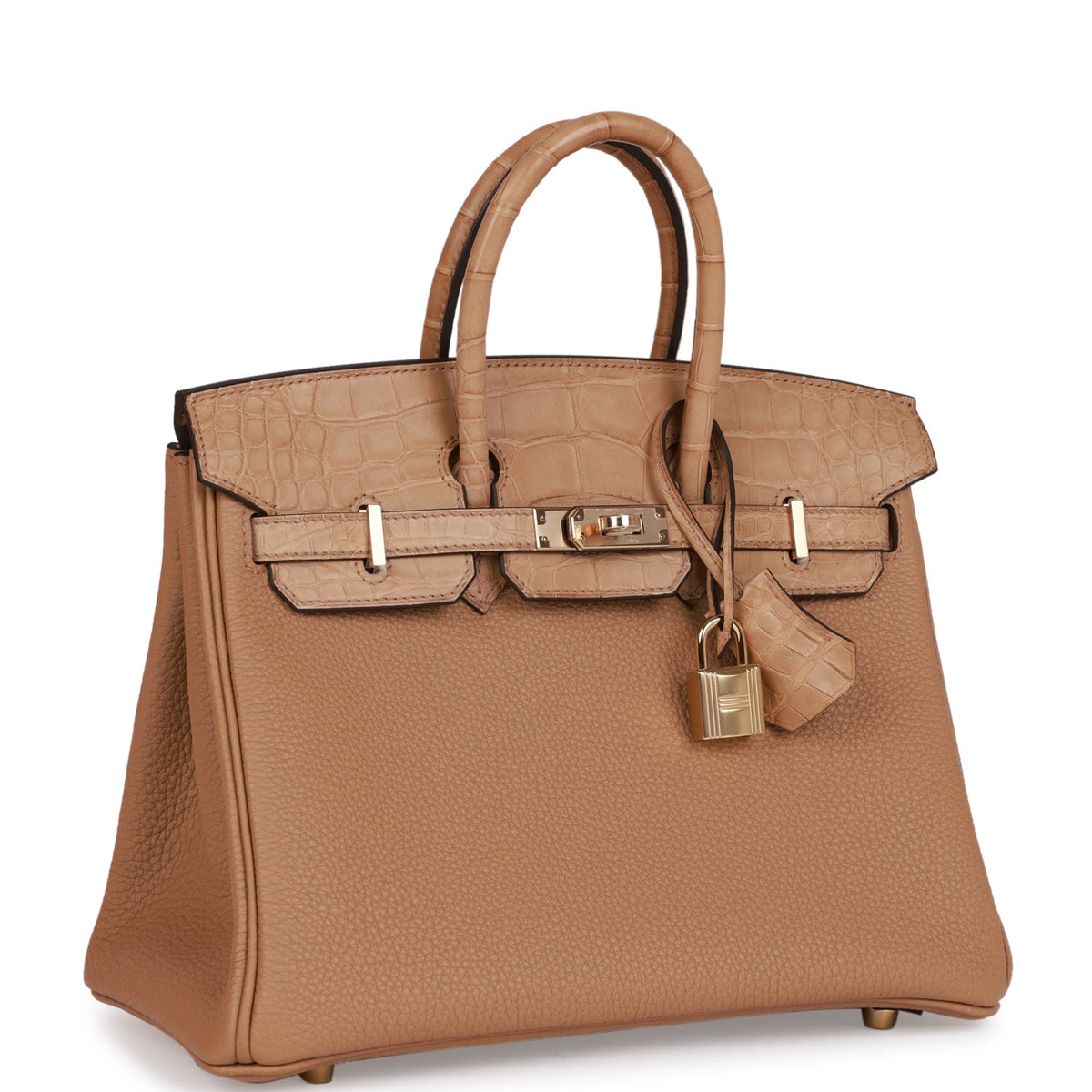 Hermes Birkin 25 Chai Matte Faux Leather and Togo-textured Faux Leather Touch Permabrass Hardware