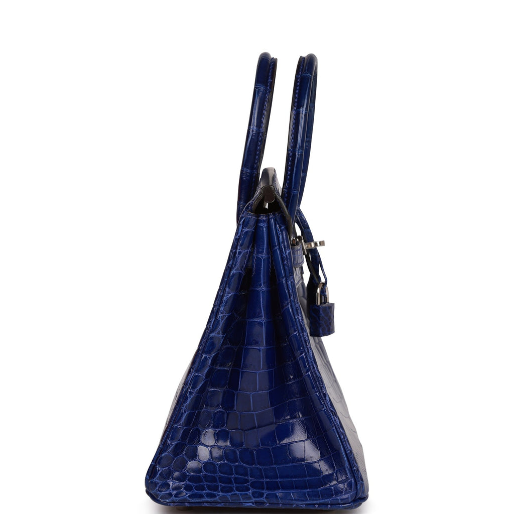 Hermes Birkin 25 Bleu Electric Shiny Faux Leather Palladium Hardware