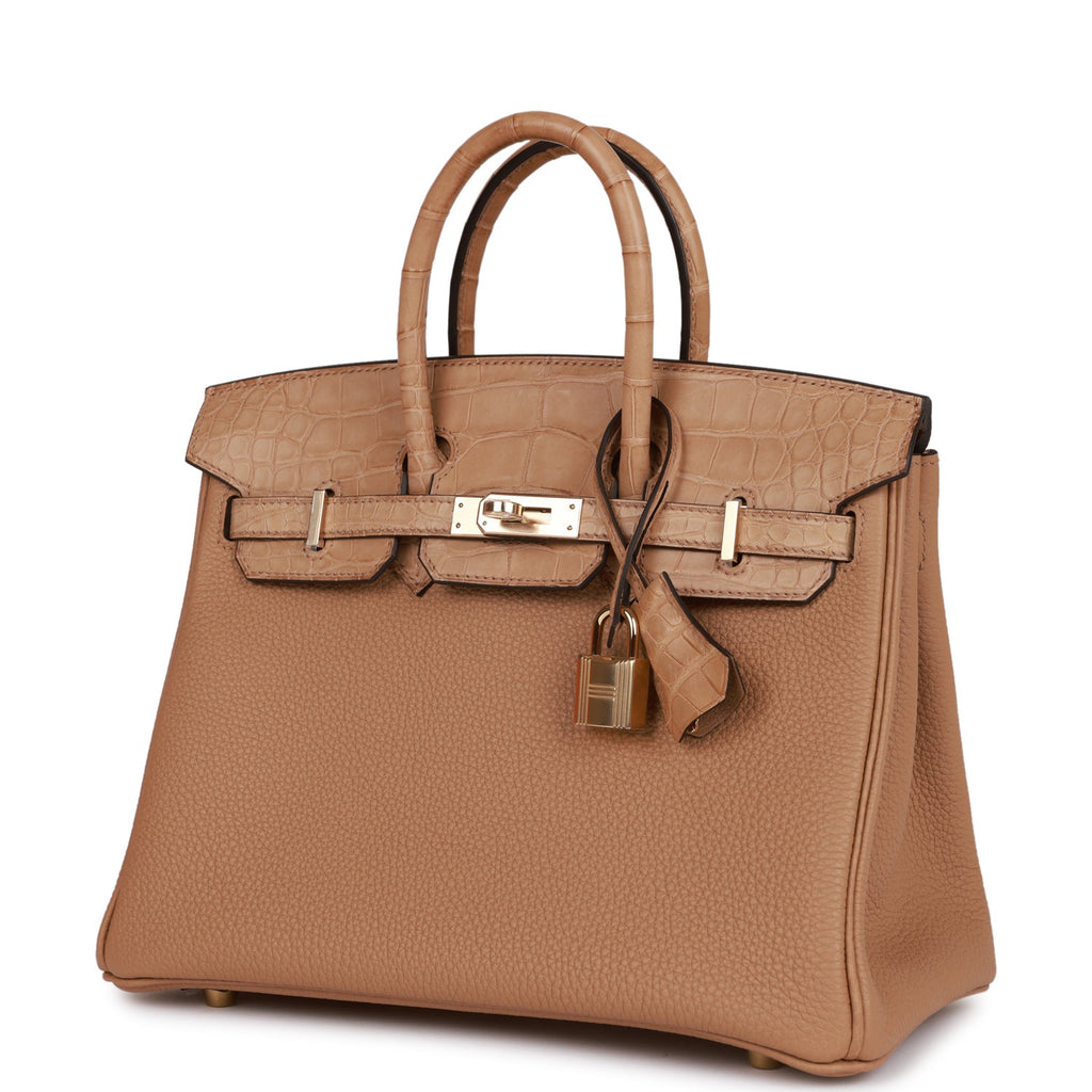 Hermes Birkin 25 Chai Matte Faux Leather and Togo-textured Faux Leather Touch Permabrass Hardware