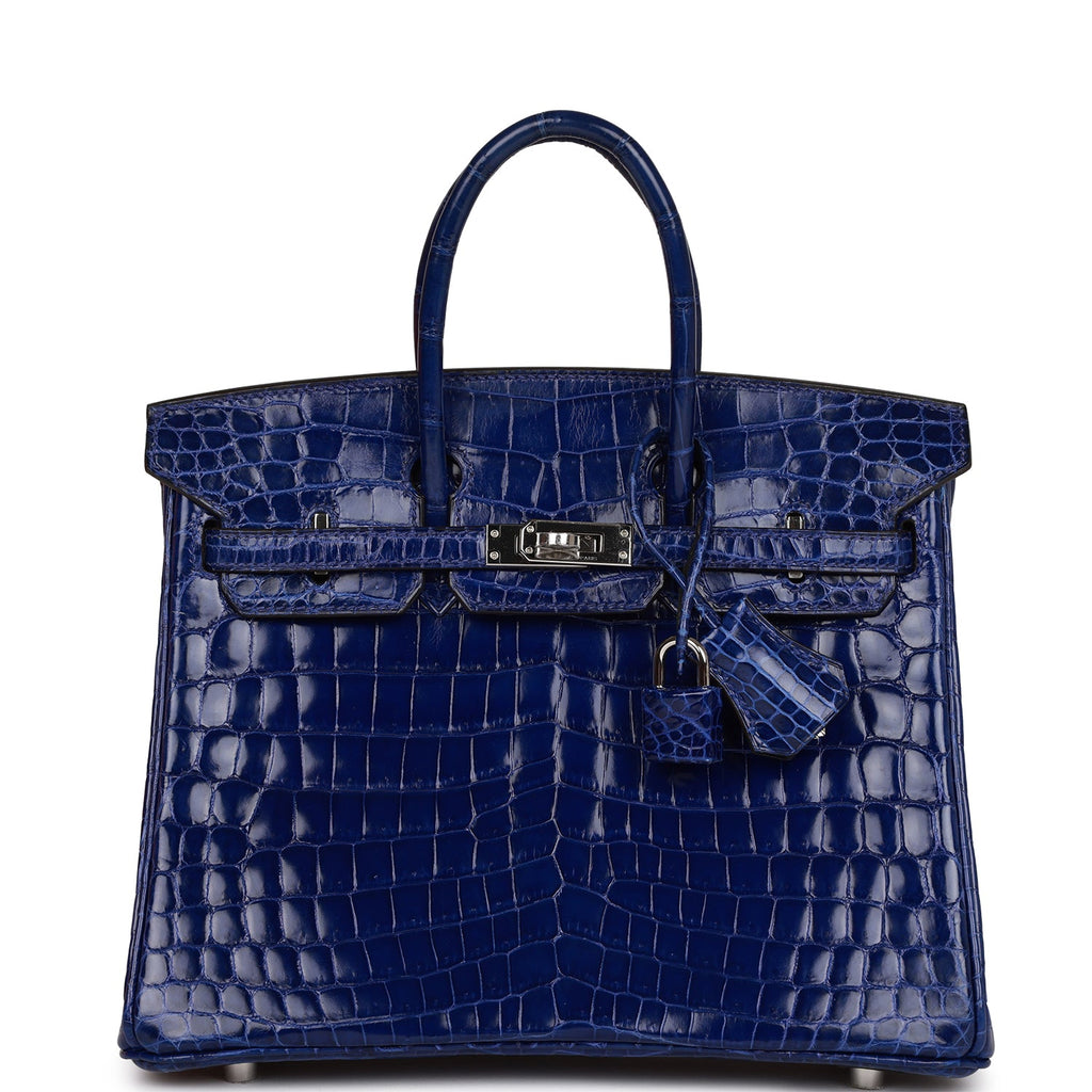 Hermes Birkin 25 Bleu Electric Shiny Faux Leather Palladium Hardware