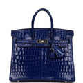 Hermes Birkin 25 Bleu Electric Shiny Faux Leather Palladium Hardware