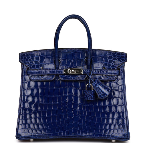 Hermes Birkin 25 Bleu Electric Shiny Faux Leather Palladium Hardware