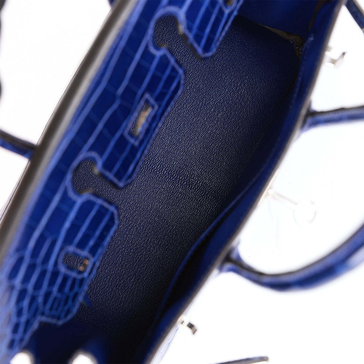 Hermes Birkin 25 Bleu Electric Shiny Faux Leather Palladium Hardware