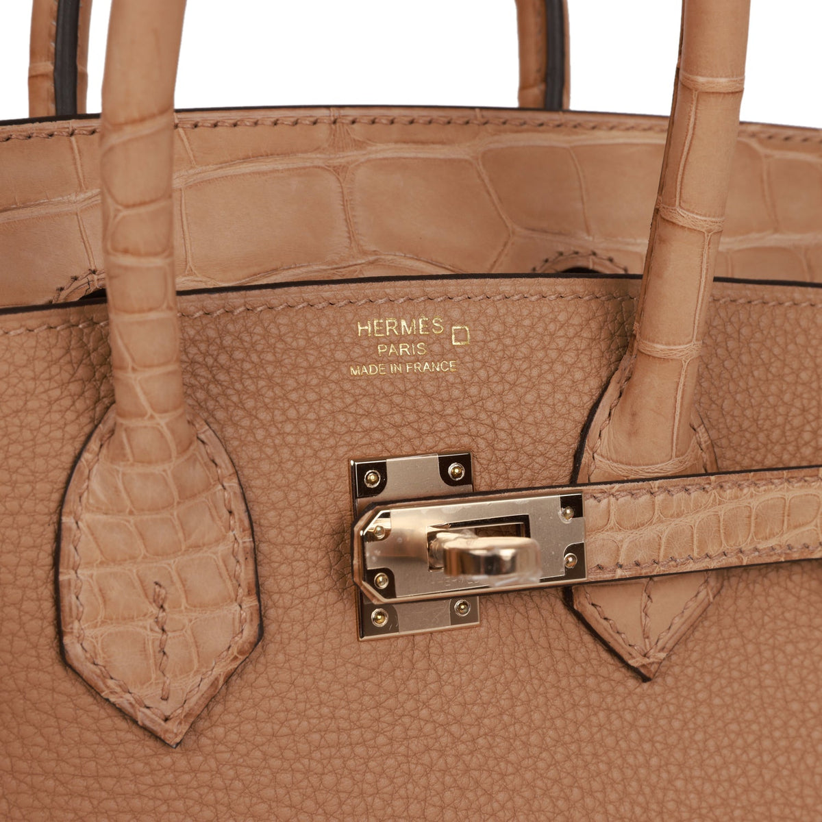 Hermes Birkin 25 Chai Matte Faux Leather and Togo-textured Faux Leather Touch Permabrass Hardware