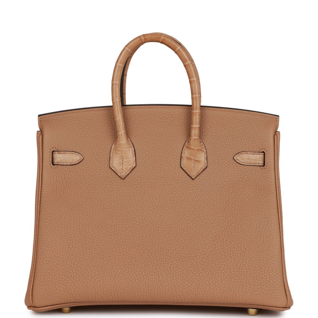 Hermes Birkin 25 Chai Matte Faux Leather and Togo-textured Faux Leather Touch Permabrass Hardware