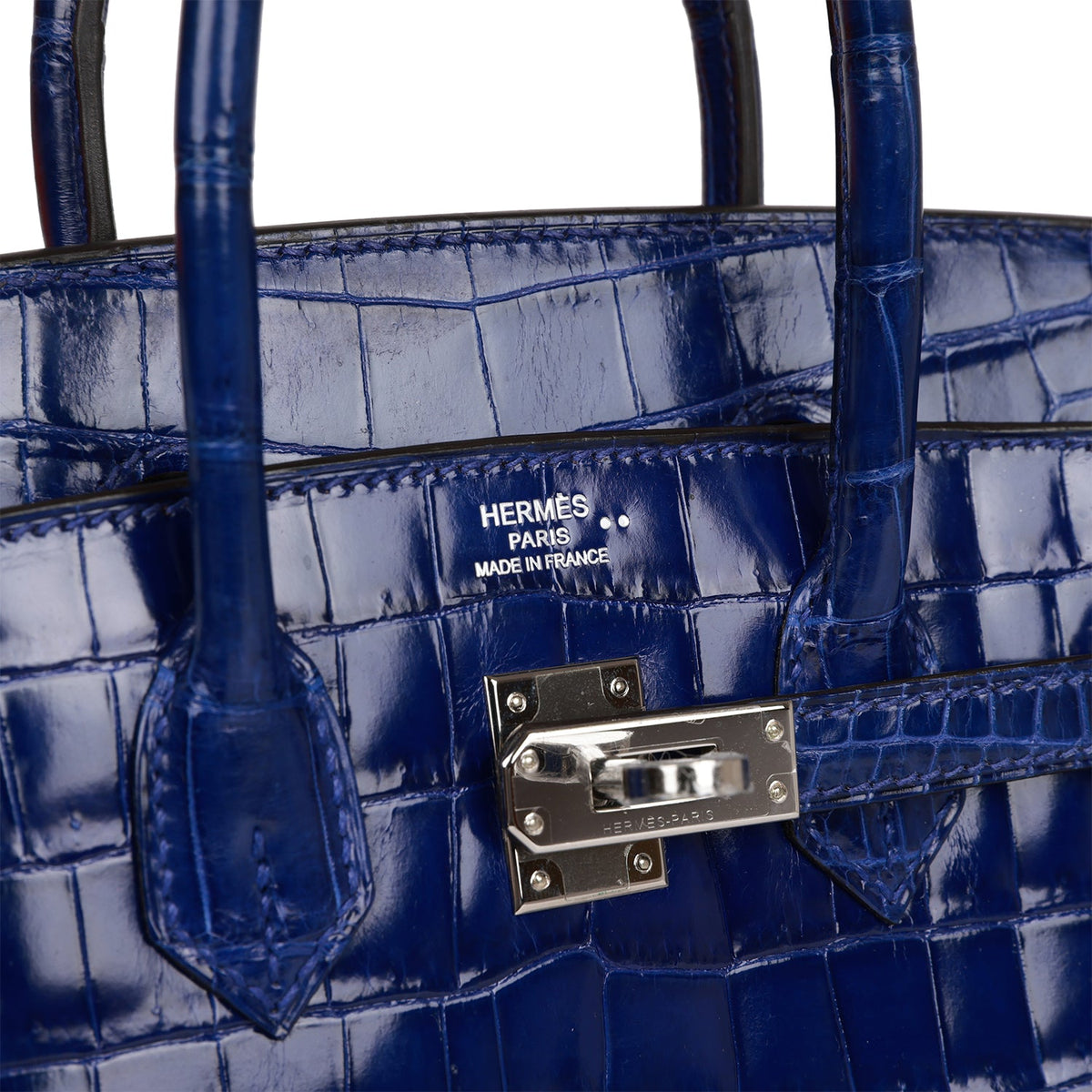 Hermes Birkin 25 Bleu Electric Shiny Faux Leather Palladium Hardware