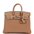 Hermes Birkin 25 Chai Matte Faux Leather and Togo-textured Faux Leather Touch Permabrass Hardware