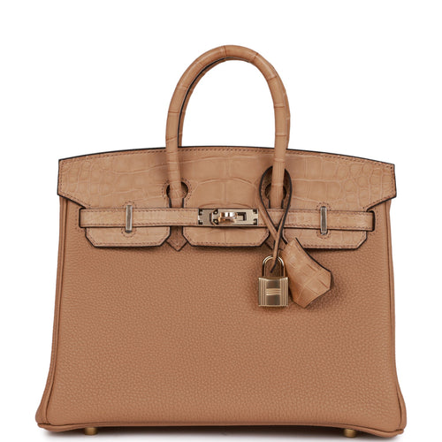 Hermes Birkin 25 Chai Matte Faux Leather and Togo-textured Faux Leather Touch Permabrass Hardware