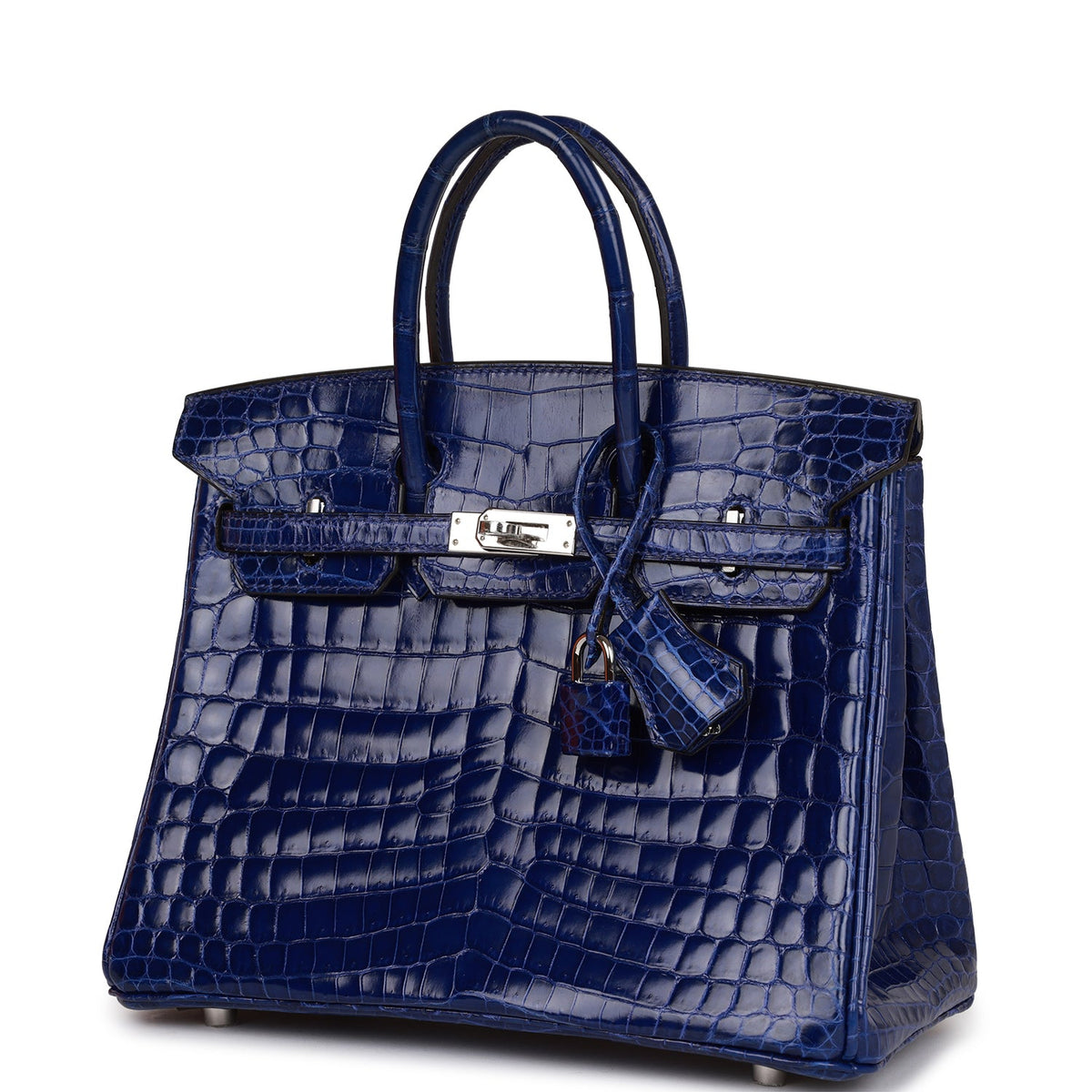 Hermes Birkin 25 Bleu Electric Shiny Faux Leather Palladium Hardware