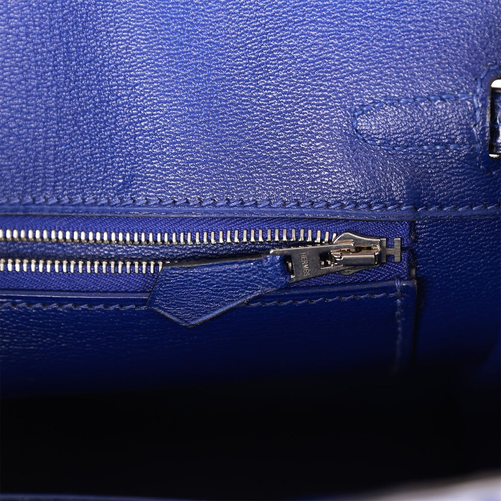 Hermes Birkin 25 Bleu Electric Shiny Faux Leather Palladium Hardware