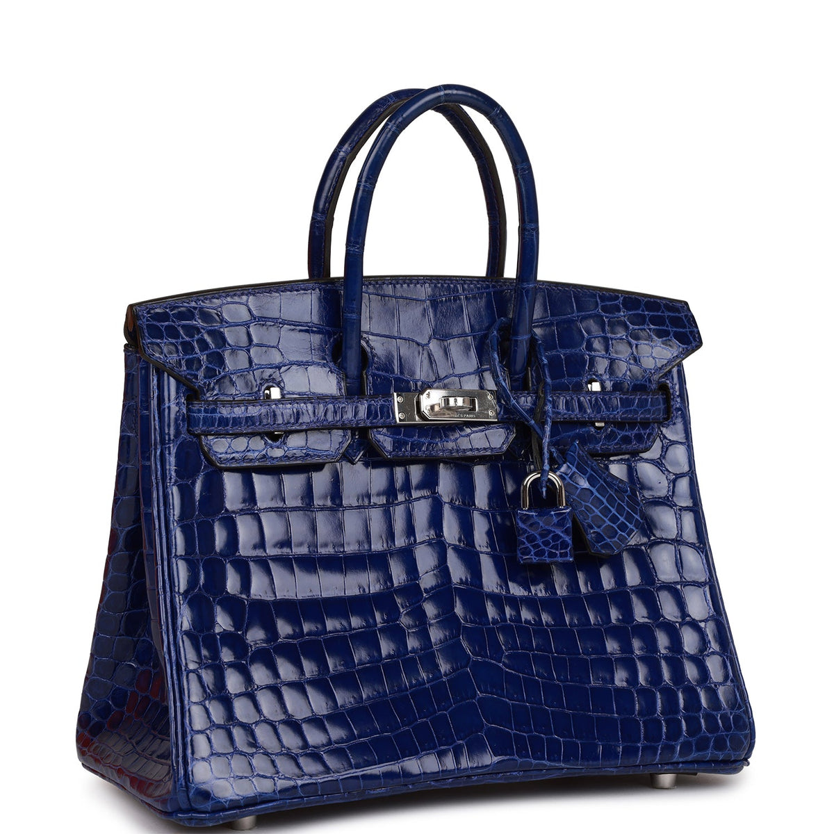 Hermes Birkin 25 Bleu Electric Shiny Faux Leather Palladium Hardware