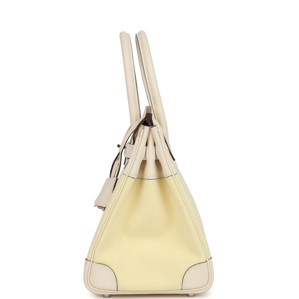 Hermès Birkin 30 Nata Swift and Jaune Poussin Toile Palladium Hardware