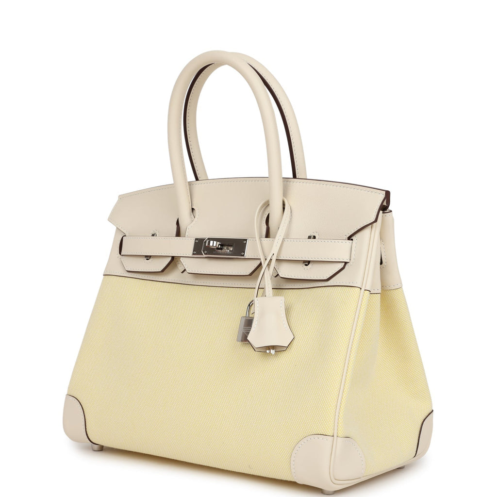 Hermès Birkin 30 Nata Swift and Jaune Poussin Toile Palladium Hardware