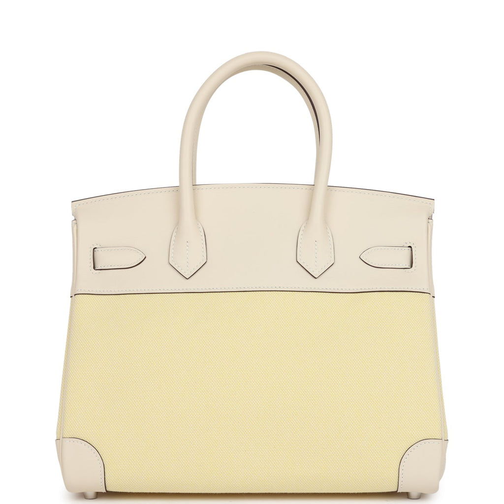 Hermès Birkin 30 Nata Swift and Jaune Poussin Toile Palladium Hardware