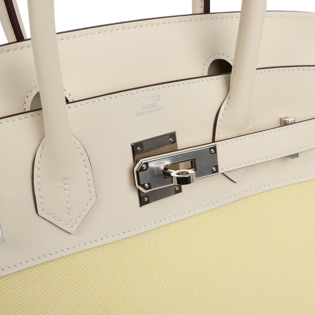 Hermès Birkin 30 Nata Swift and Jaune Poussin Toile Palladium Hardware