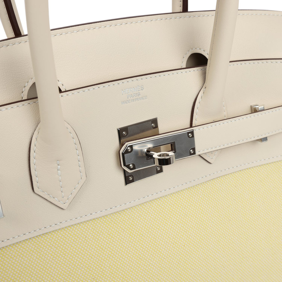 Hermès Birkin 30 Nata Swift and Jaune Poussin Toile Palladium Hardware