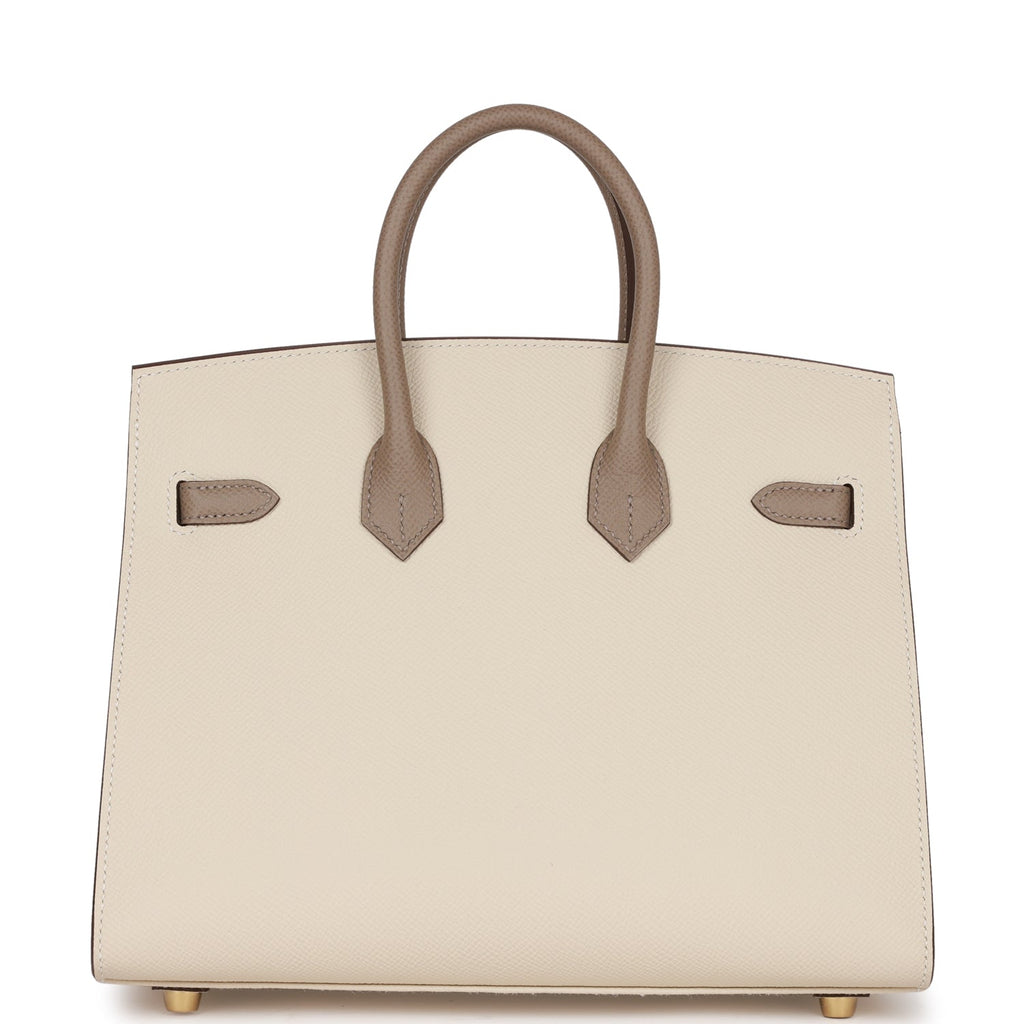 Hermès Special Order (HSS) Birkin Sellier 25 Craie and Gris Asphalte Epsom Brushed Gold Hardware