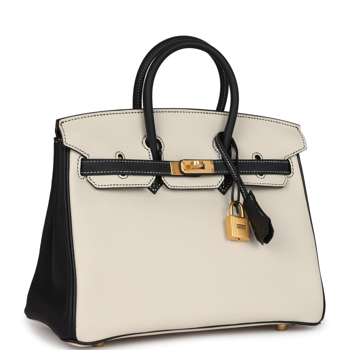 Hermès Special Order (HSS) Birkin 25 Craie and Black Togo Brushed Gold Hardware