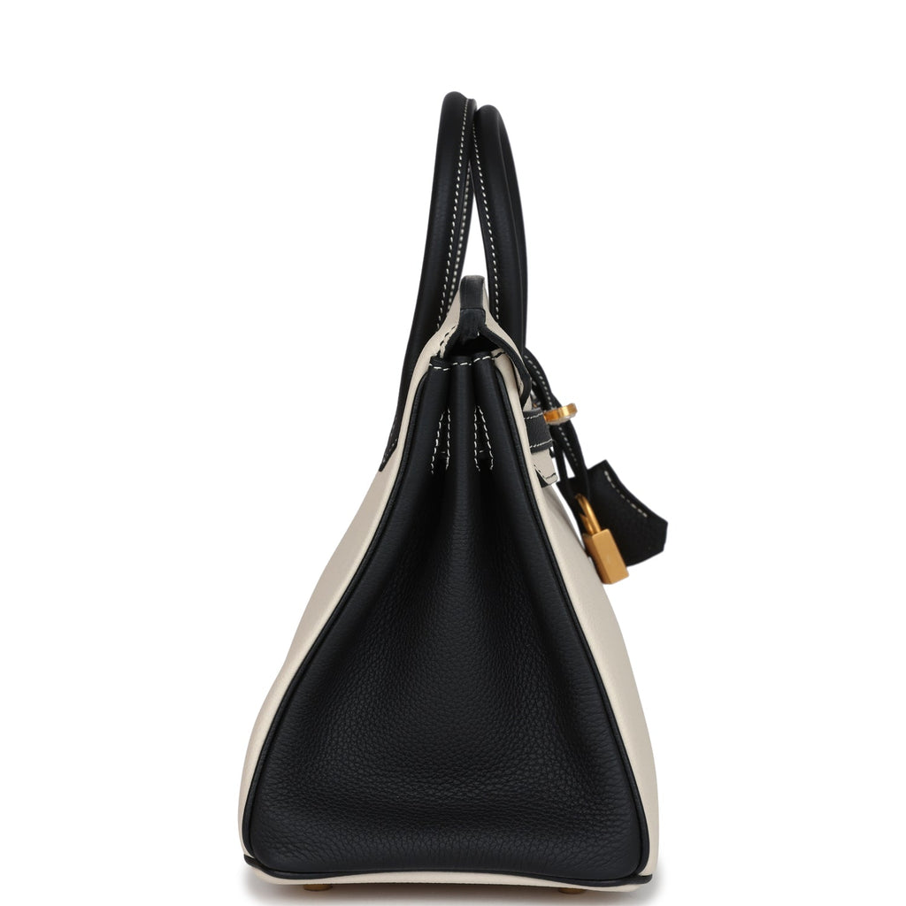 Hermès Special Order (HSS) Birkin 25 Craie and Black Togo Brushed Gold Hardware