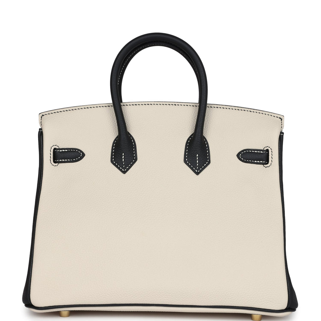 Hermès Special Order (HSS) Birkin 25 Craie and Black Togo Brushed Gold Hardware