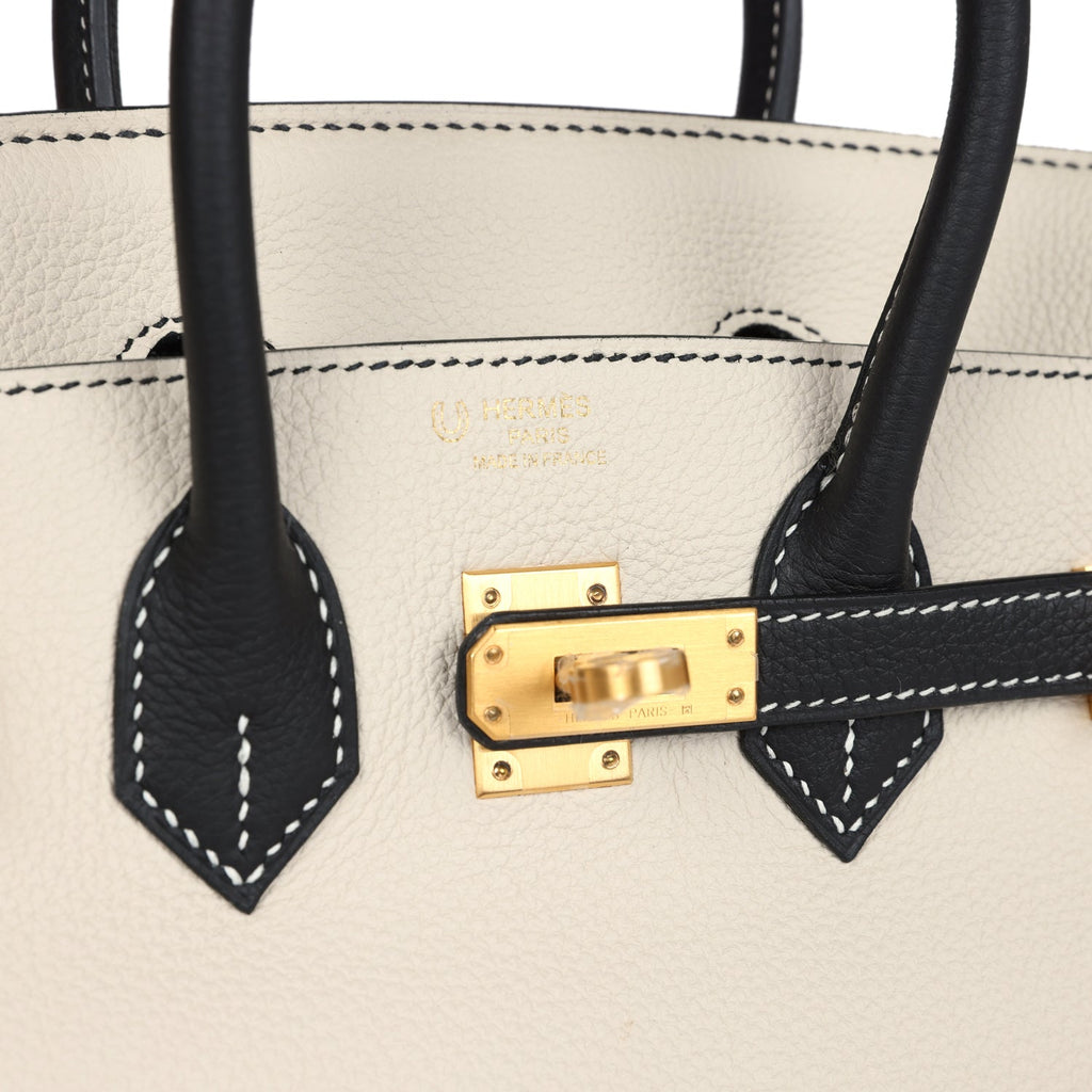 Hermès Special Order (HSS) Birkin 25 Craie and Black Togo Brushed Gold Hardware